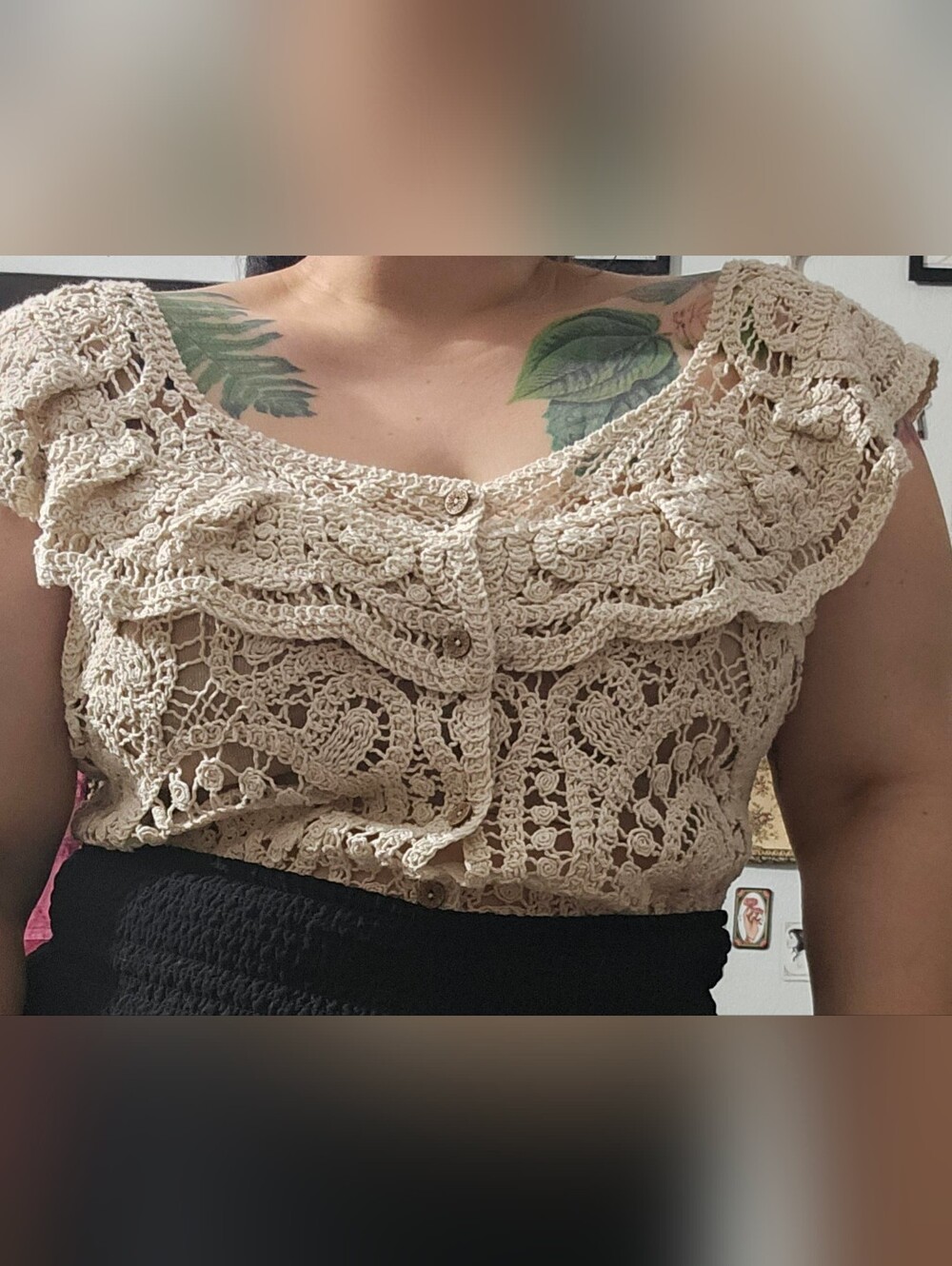 Crochet Ruffle Sleeve Top - Cream